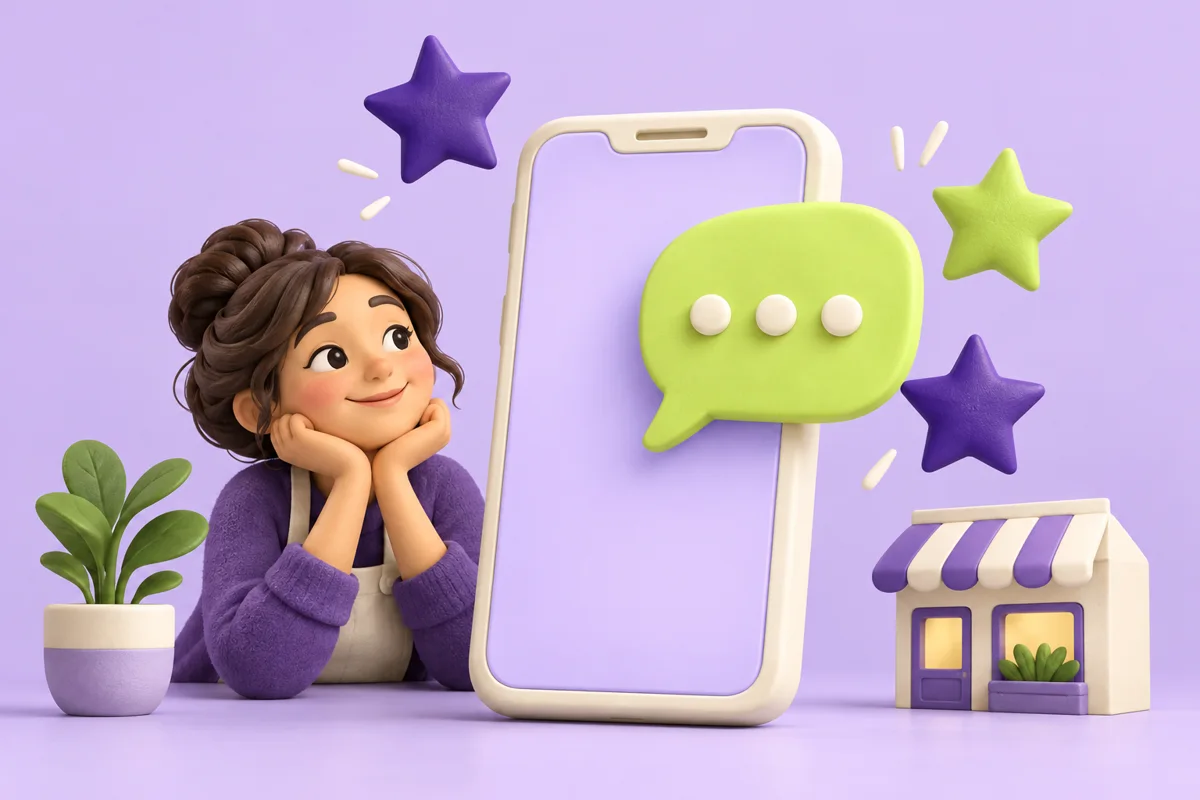 T&eacute;l&eacute;phone, commer&ccedil;ante et &eacute;toiles illustrant les retours de clients