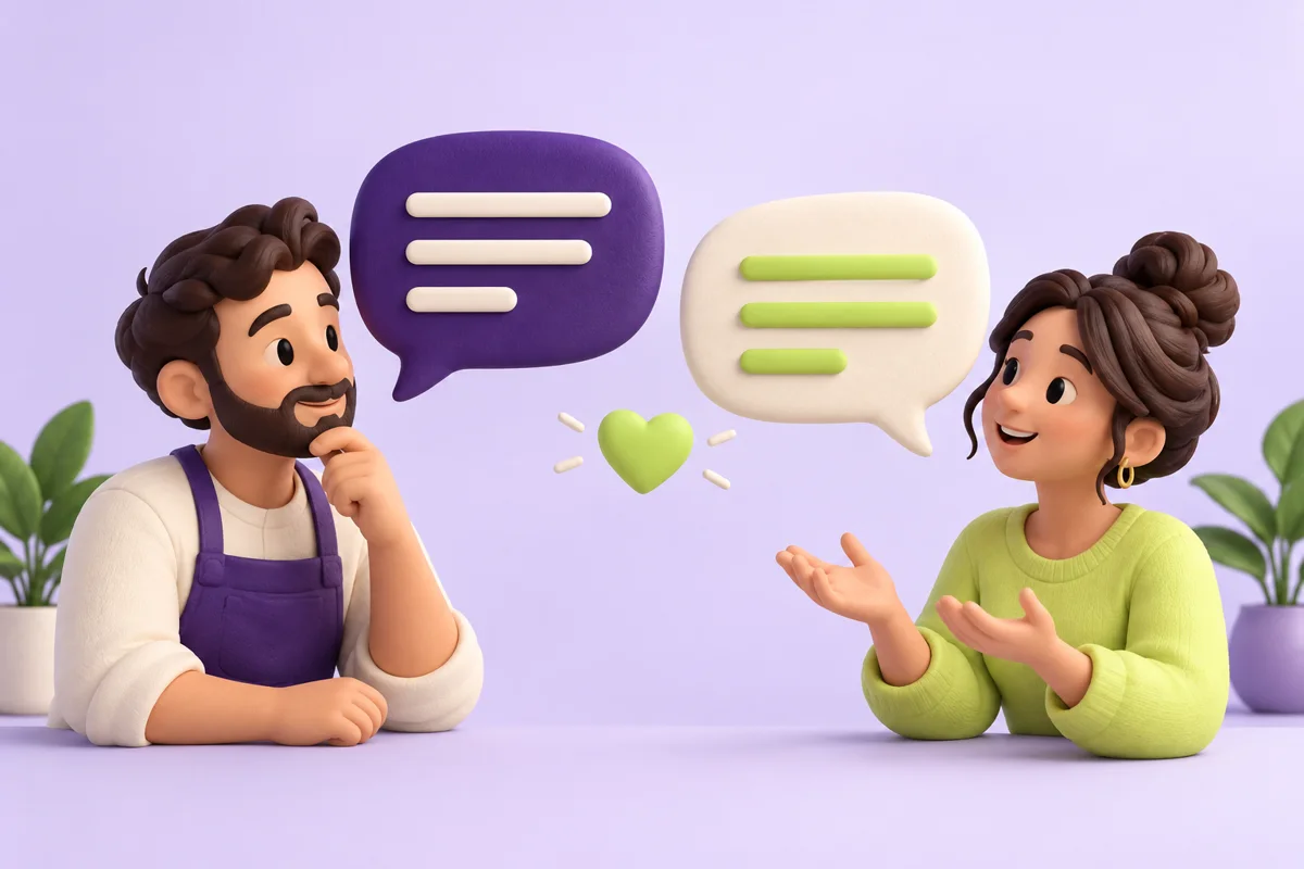 Deux personnages et des bulles de conversation pour un &eacute;change respectueux